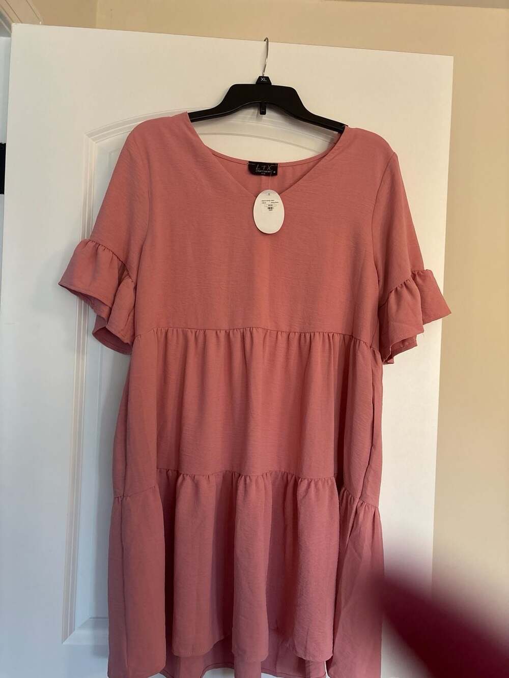 LTX Sportswear Mauve Pink V-Neck Ruffle Sleeve Tiered Babydoll Mini Dress